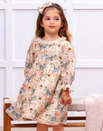 Vintage Floral Dress with Lace Collar Ruffles, Linen Blend