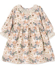 Vintage Floral Dress with Lace Collar Ruffles, Linen Blend