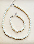 **Glass Pearl Necklace & Bracelet Set Wedding Collection 259w