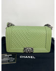 Chanel Calfskin Chevron Quilted Medium Boy Flap Light Green Bag
