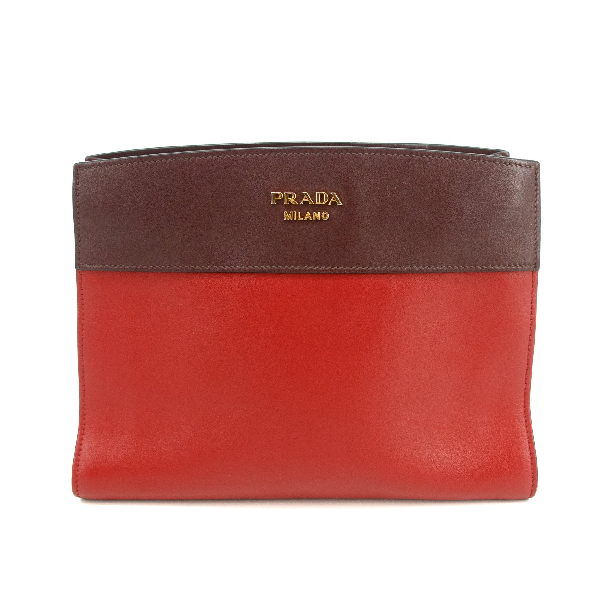Prada Calfskin Bicolor Red x Burgundy Shoulder Bag