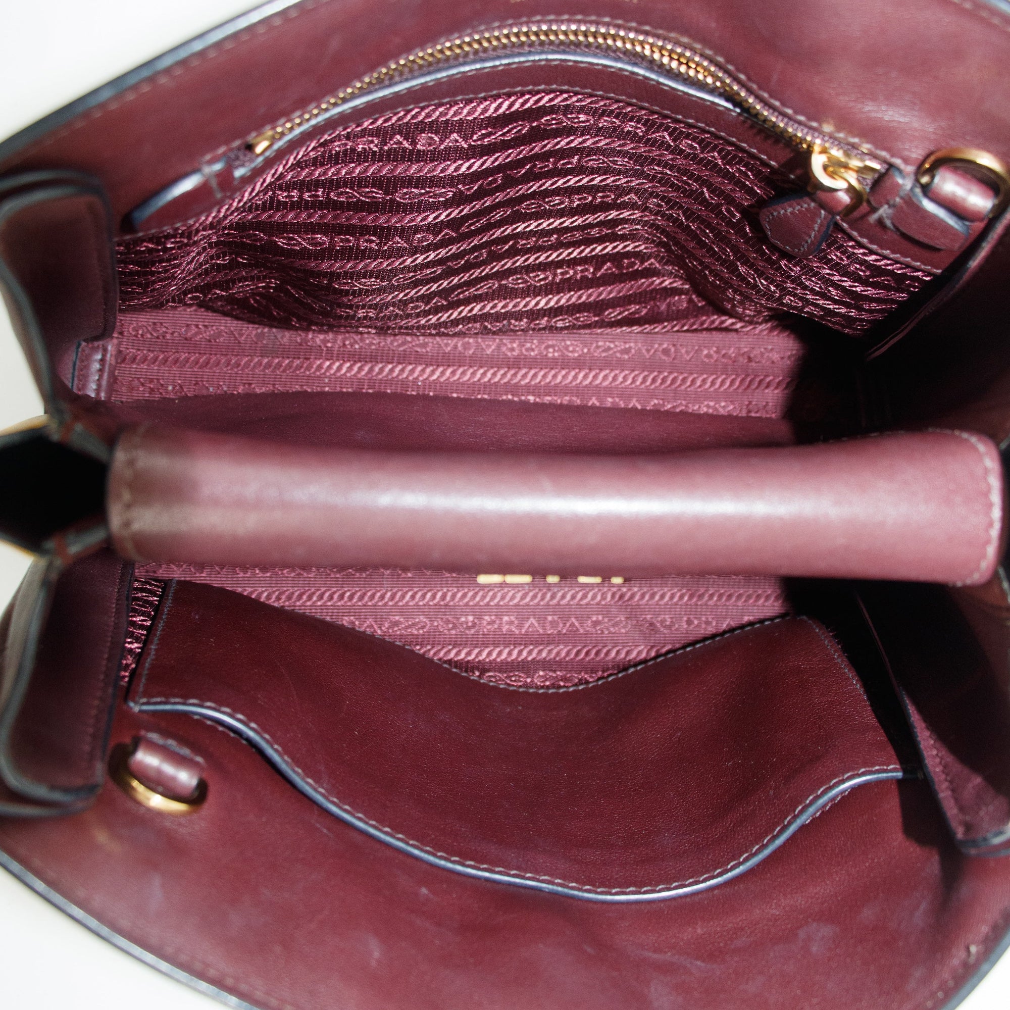 Prada Calfskin Bicolor Red x Burgundy Shoulder Bag