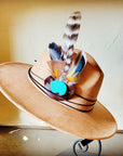 Boho Western Felt Hat w/ Choice of Turquoise Hat Accent-Tan 981d