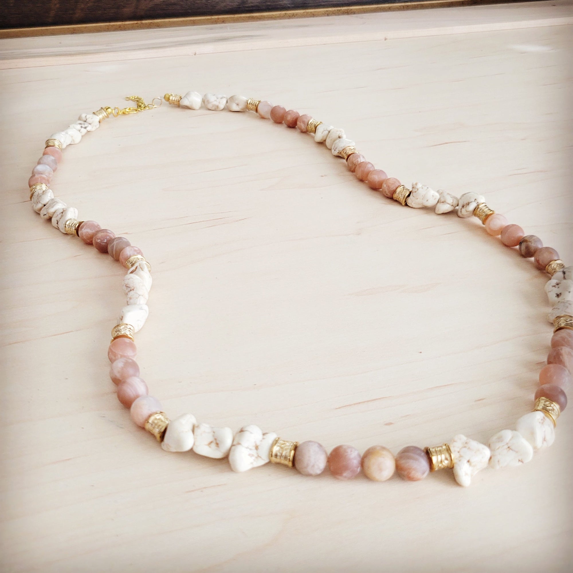 Frosted Sunstone &amp; White Turquoise Long Layering Necklace 262o