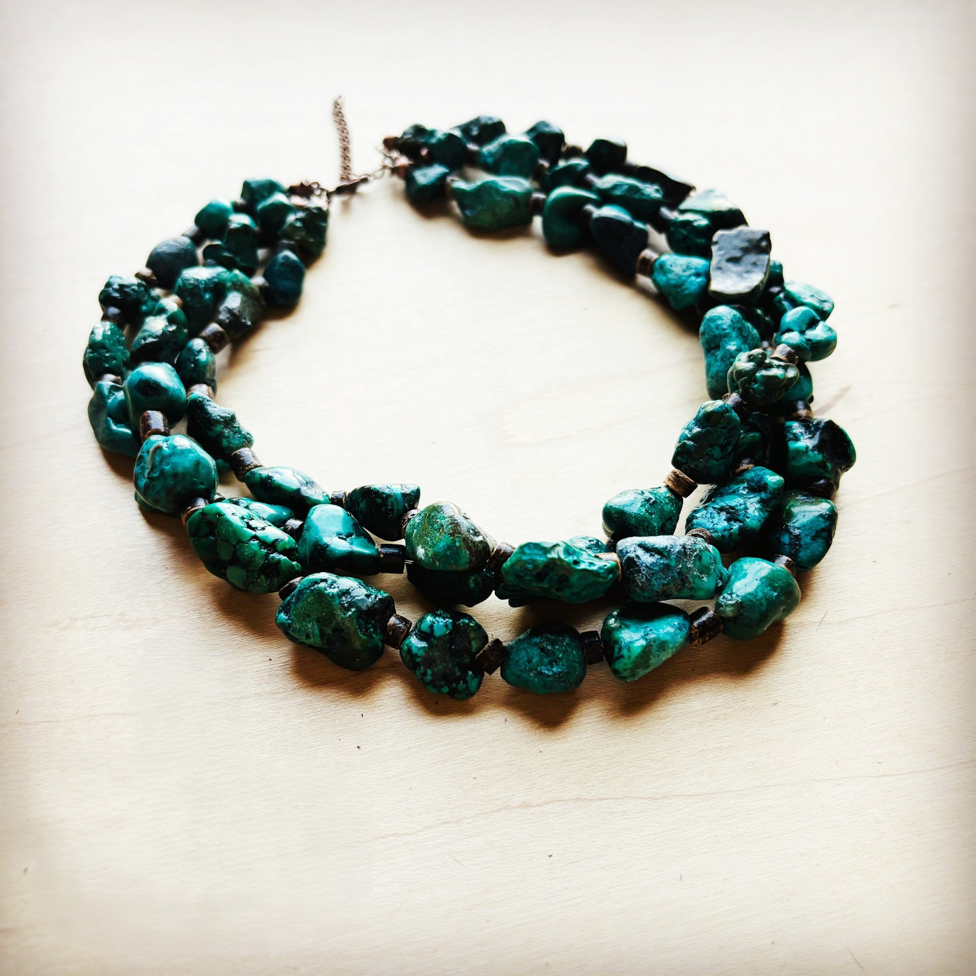 **Large Triple Strand Natural Turquoise &amp; Wood Collar Necklace 252x