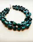 **Large Triple Strand Natural Turquoise & Wood Collar Necklace 252x