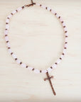 Rose Quartz Collar Necklace w/ Copper Cross Pendant 263i