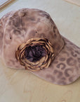 Hand-Painted Leopard Suede Baseball Cap w/ Flowers Tan 986L
