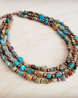 Genuine HuBei Turquoise & Copper Triple Strand Necklace 259t