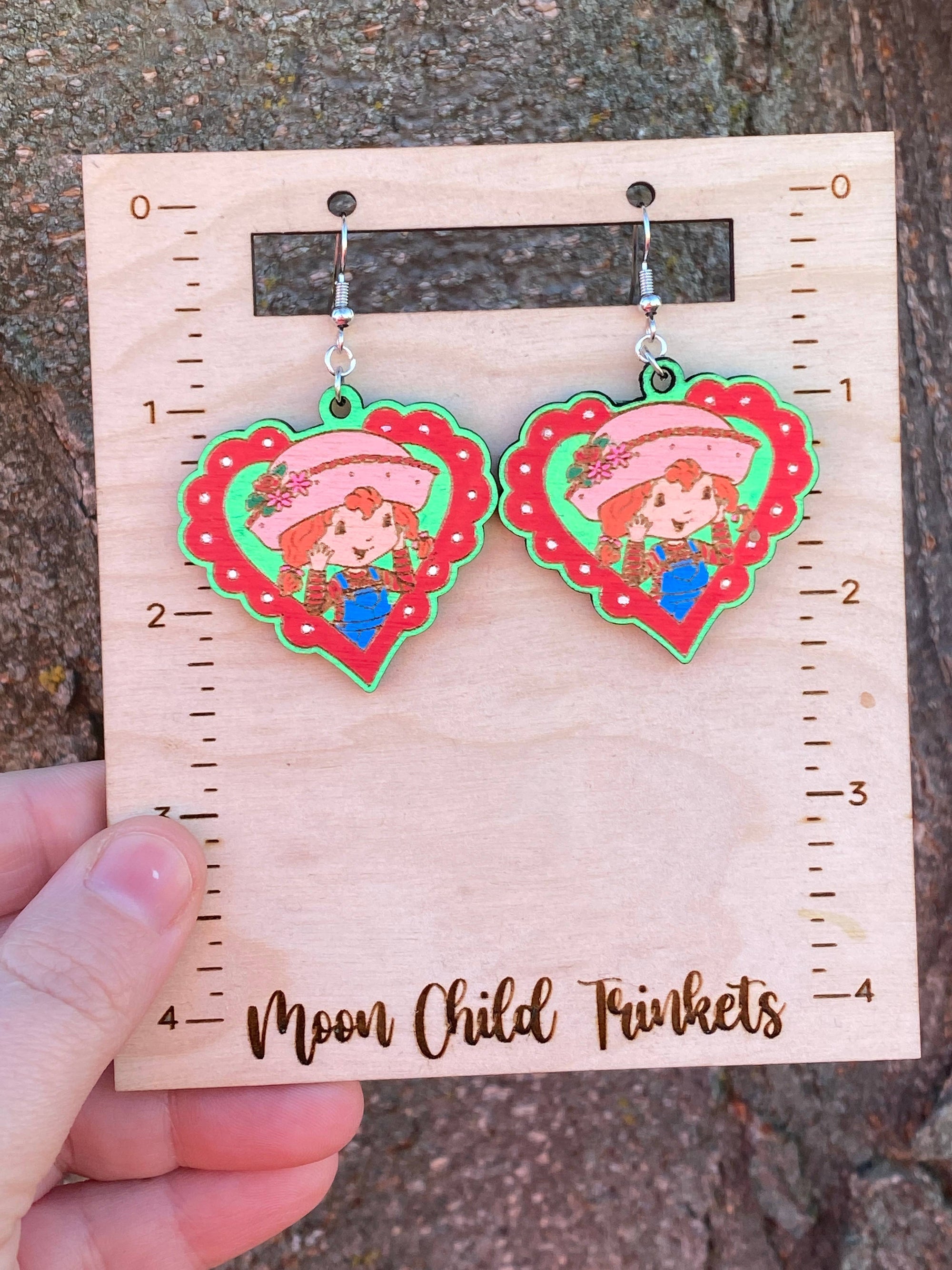 Strawberry Shortcake Hand Painted Wood Dangle Earrings