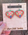 Strawberry Shortcake Hand Painted Wood Dangle Earrings
