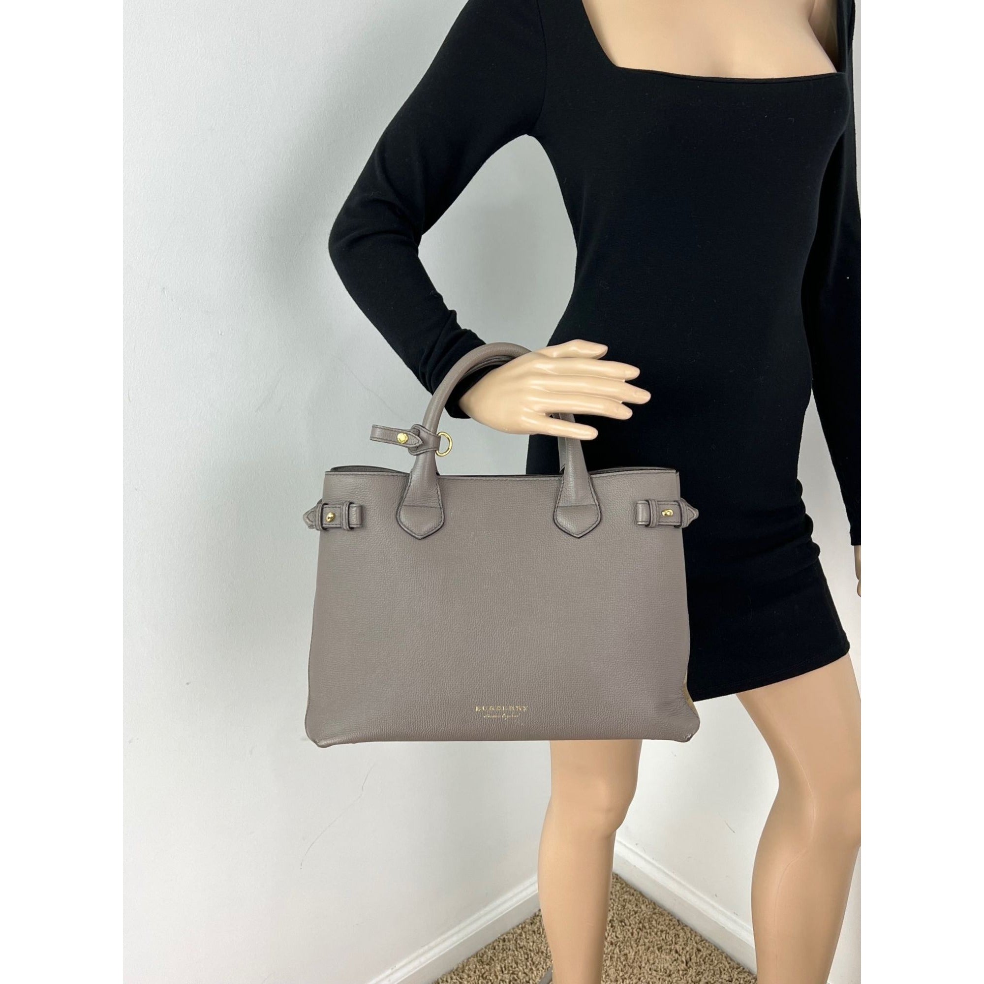 Burberry Banner House Check Leather Canvas Medium Hand Shoulder Bag