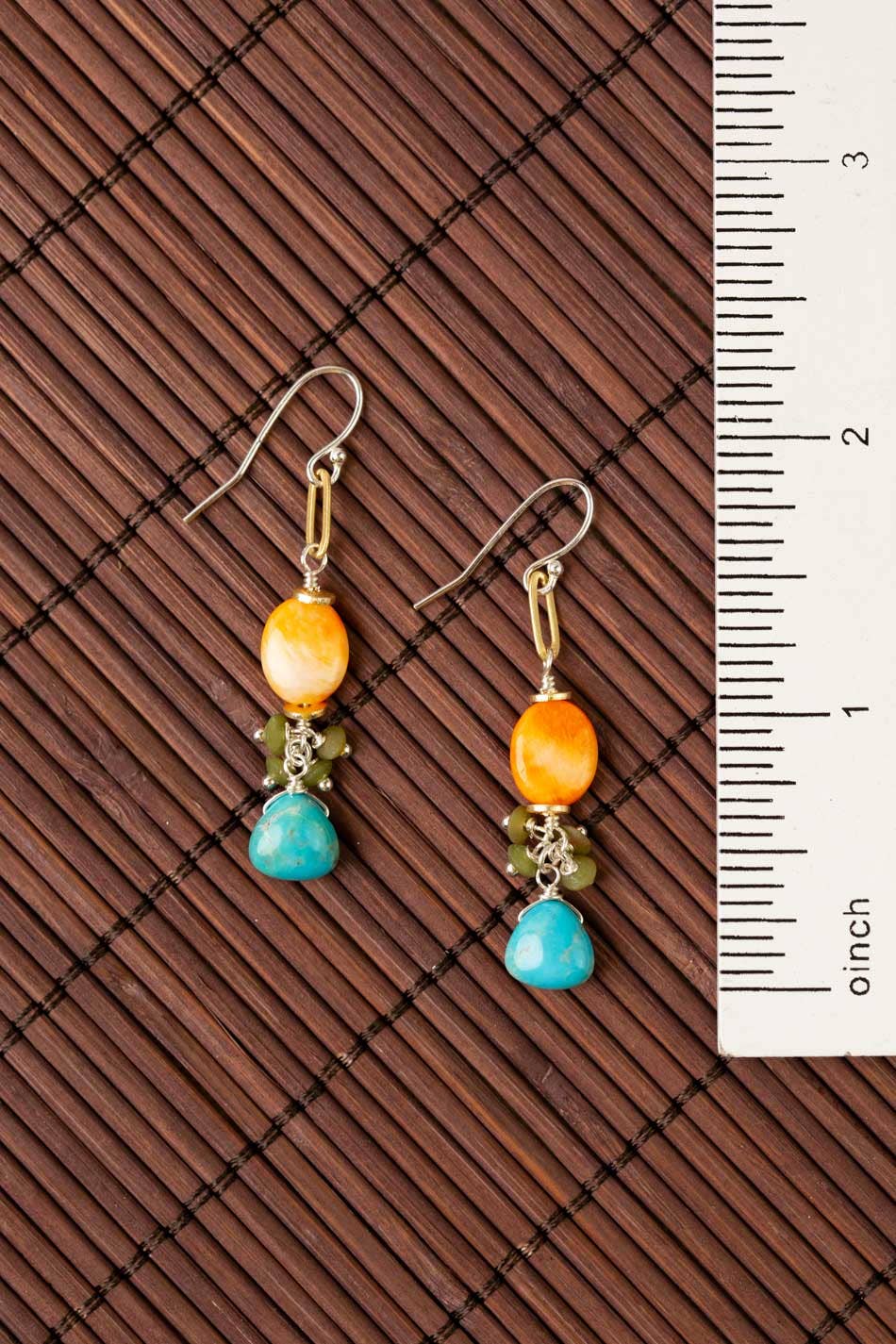 Spiny Oyster and Turquoise Dangle Earrings