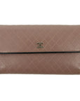 Chanel Matelasse Bicolor Long Trifold Embossed Wallet Pink 