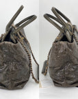 CHANEL Glazed Calfskin Shagreen Large Bindi CC Grey Tote Hand Bag