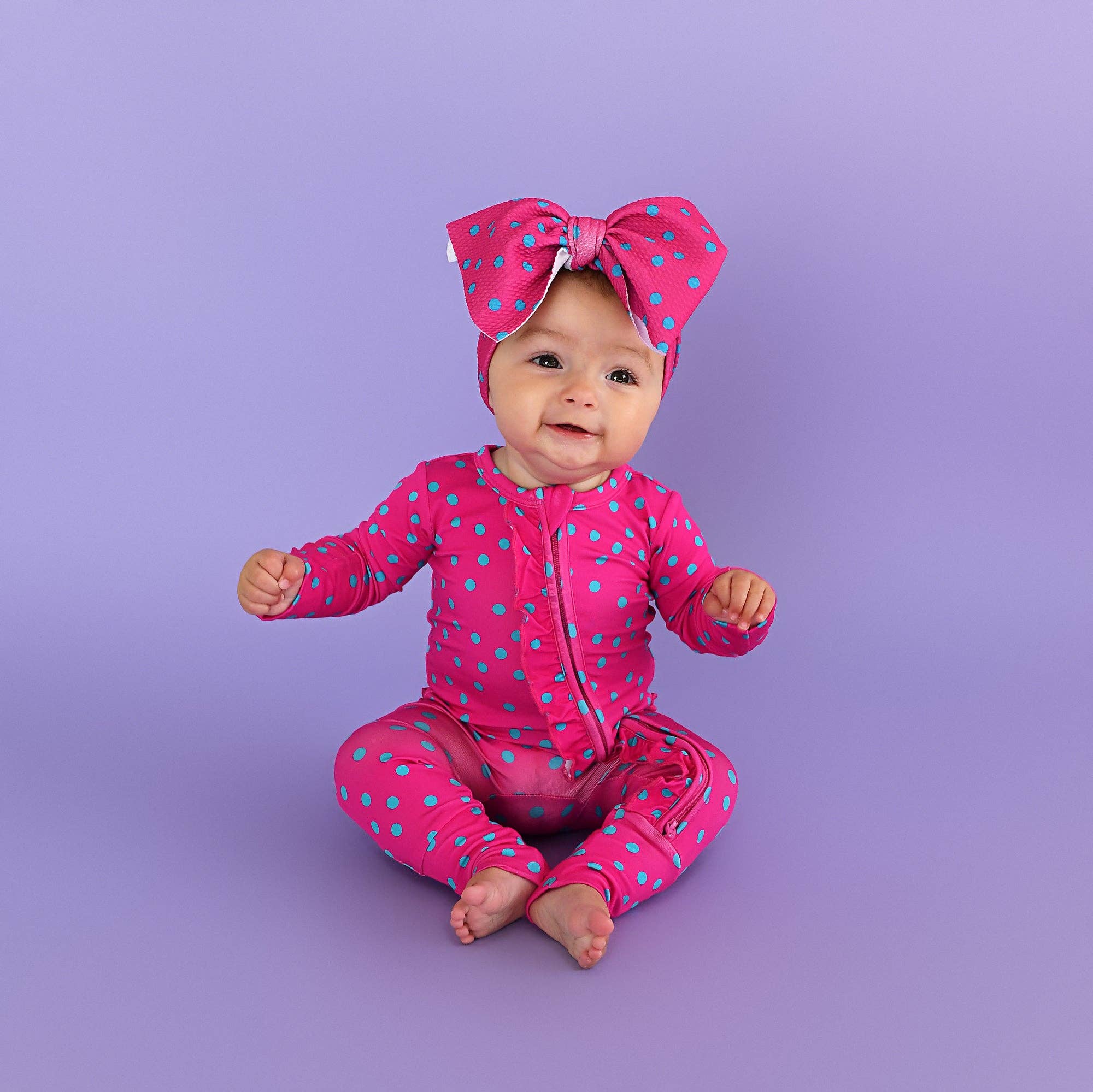 Evelyn Dot Ruffle Zip Bamboo Valentines Day Baby Outfit Dot