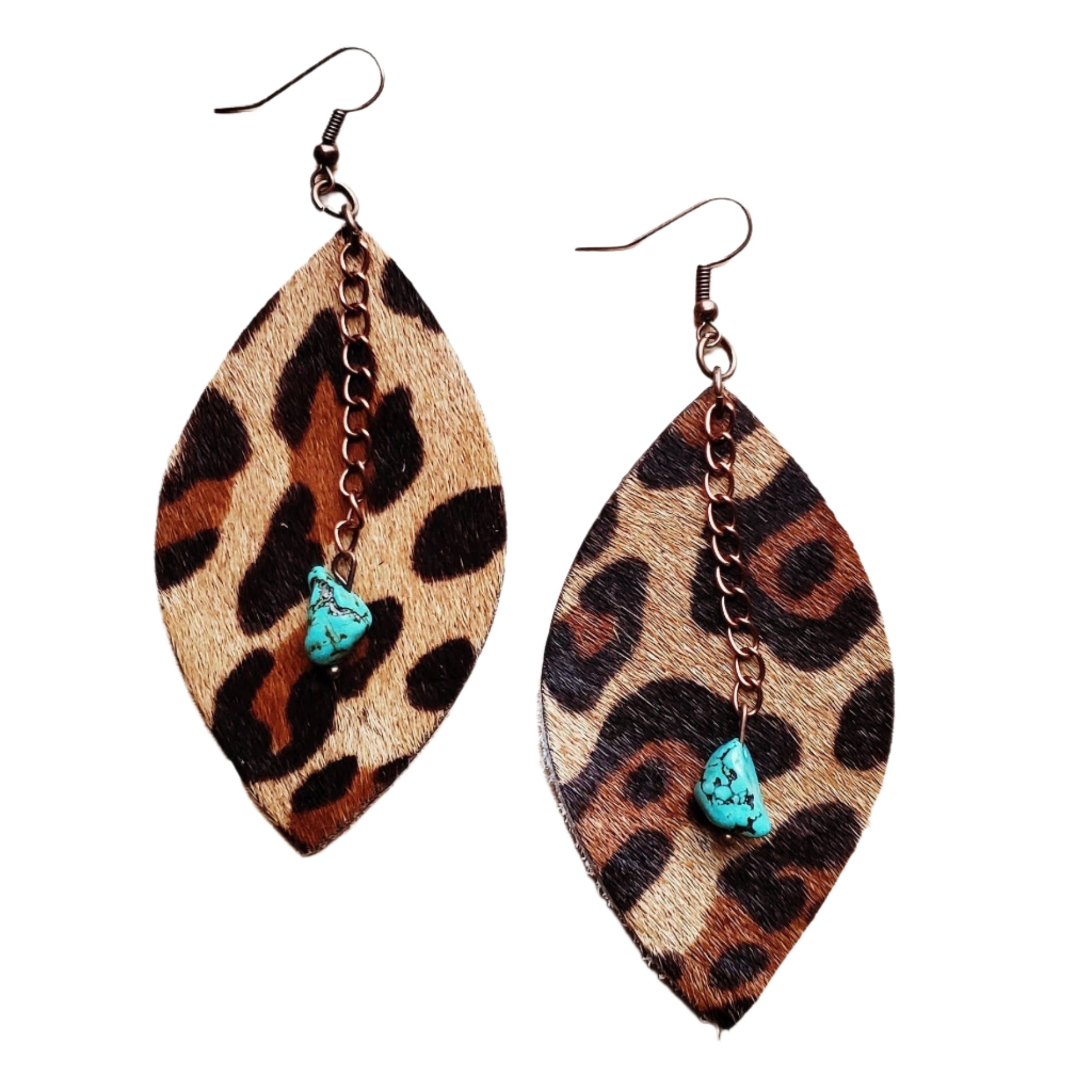 Leather Leopard Turquoise Earrings