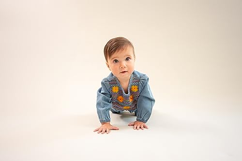Mud Pie Smocked Denim Baby Bodysuit