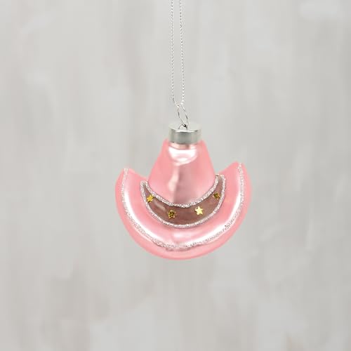 Glass Pink Cowgirl Hat Ornament