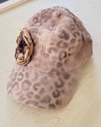 Hand-Painted Leopard Suede Baseball Cap w/ Flowers Tan 986L