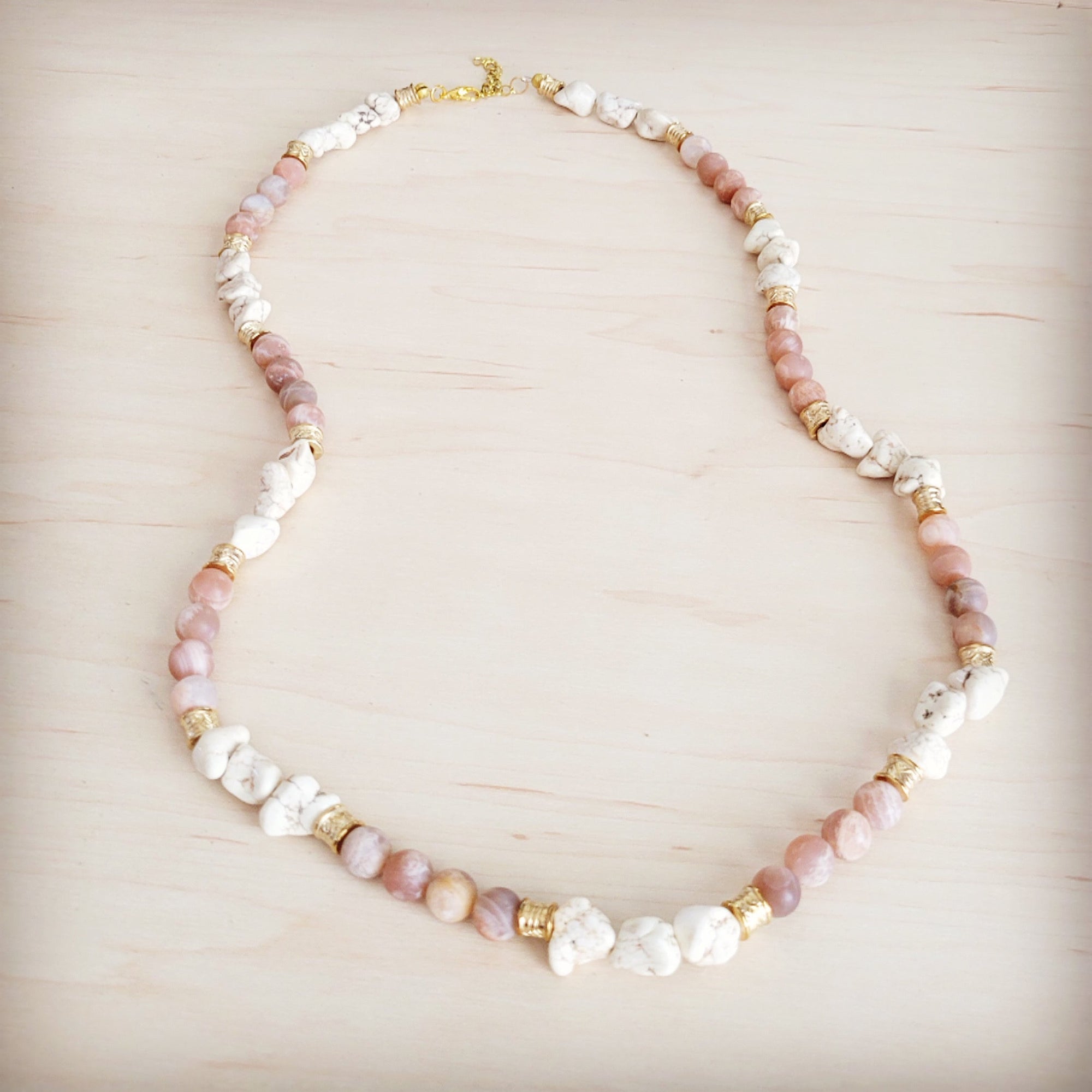 Frosted Sunstone &amp; White Turquoise Long Layering Necklace 262o