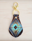 Embossed Leather Key Chain - Blue Navajo 700a