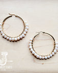 **Wire Wrapped Freshwater Pearl Beaded Hoop Earrings 221b