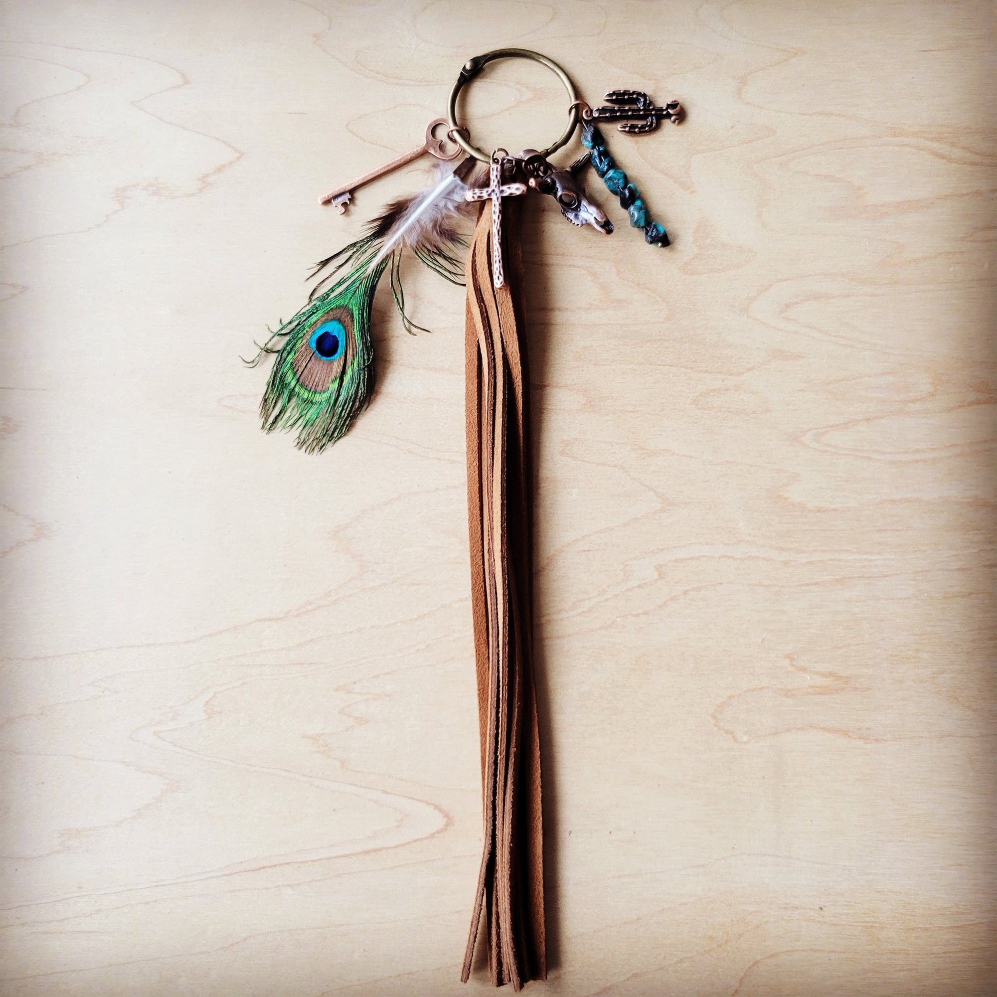 **Boho Western Leather Boot Bling Charm Peacock &amp; Turquoise 500h