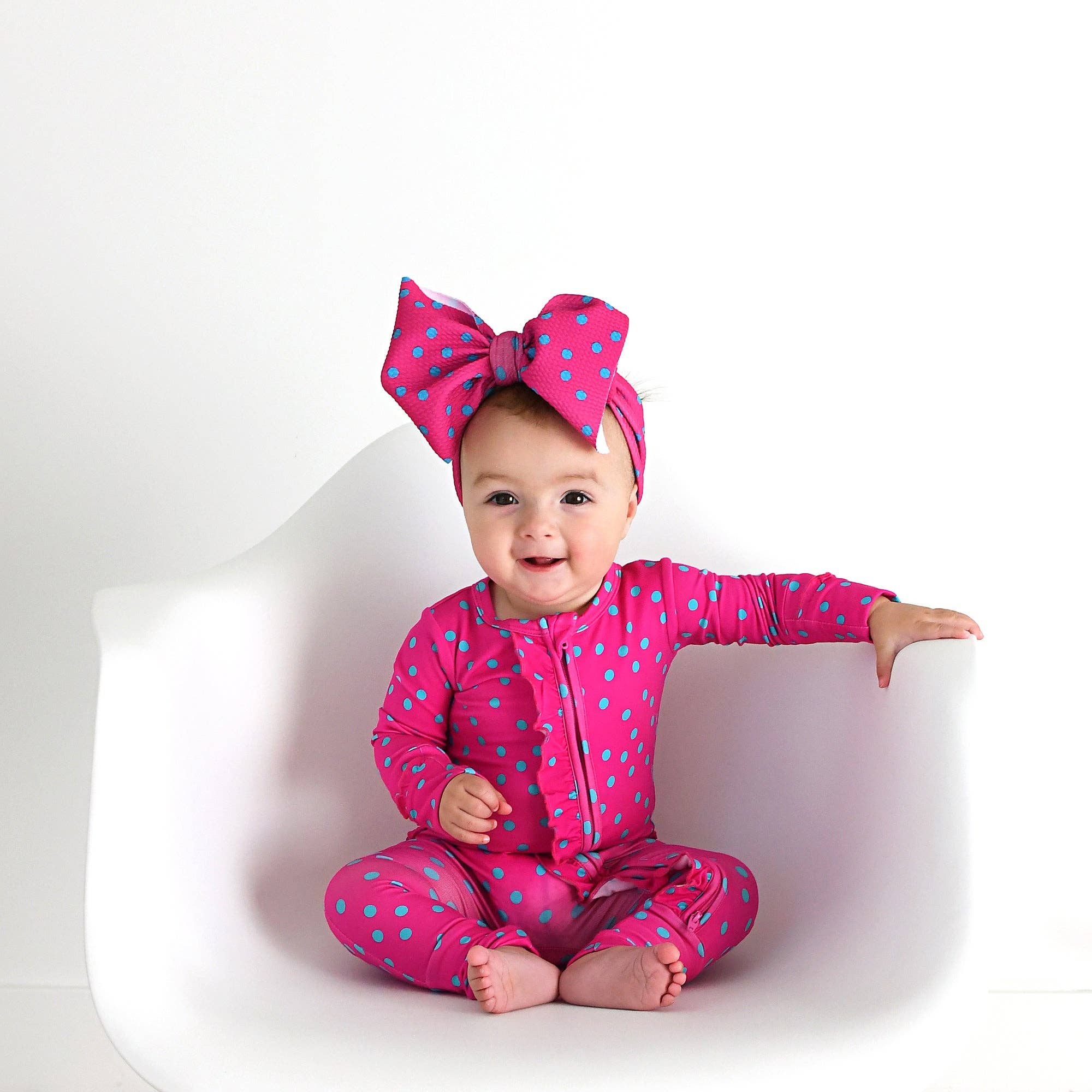 Evelyn Dot Ruffle Zip Bamboo Valentines Day Baby Outfit Dot