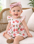 Cherry Picnic Flutter Sleeve Bamboo Skirted Bodysuit