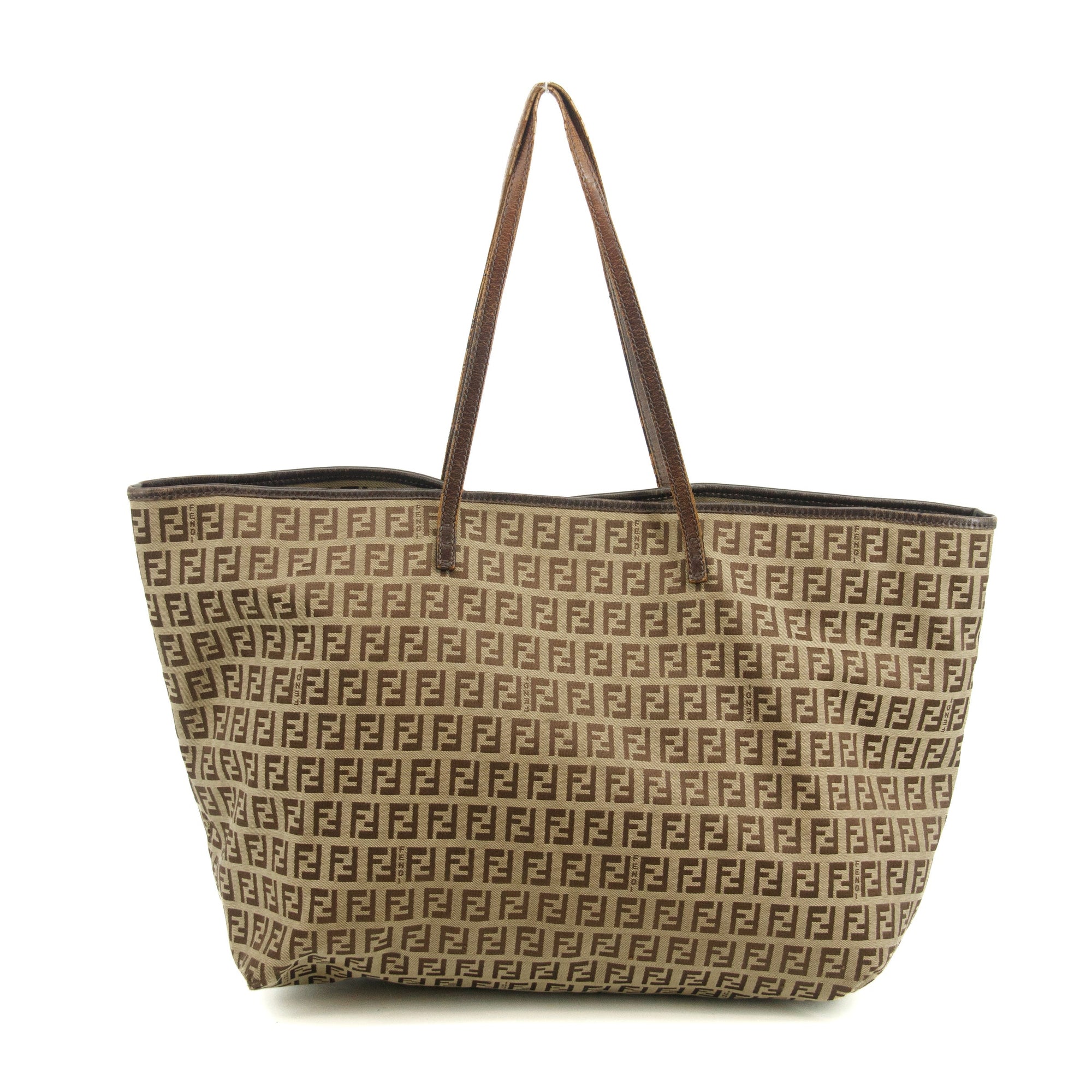 Fendi FF Zucchino Patter Beige Shoulder Bag