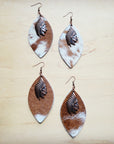 **Tan & White Leather Hide Earrings w/ Indian 220k
