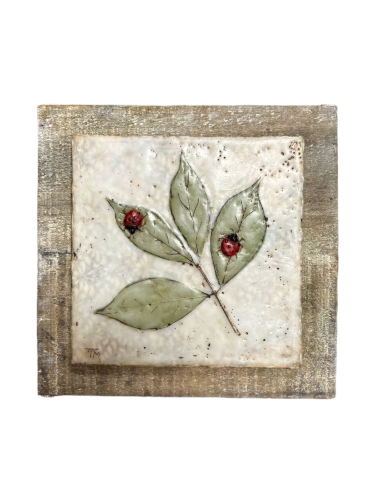 Trish McFerran Ladybugs on Leaves Encaustic Art