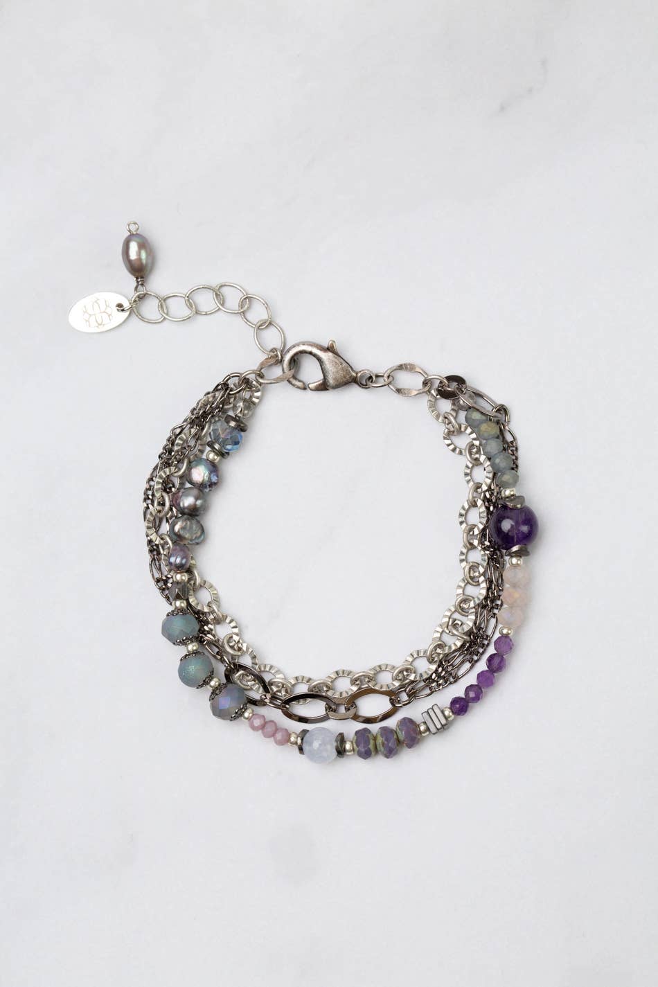 Pearl, Amethyst and Blue Lace Agate Bracelet