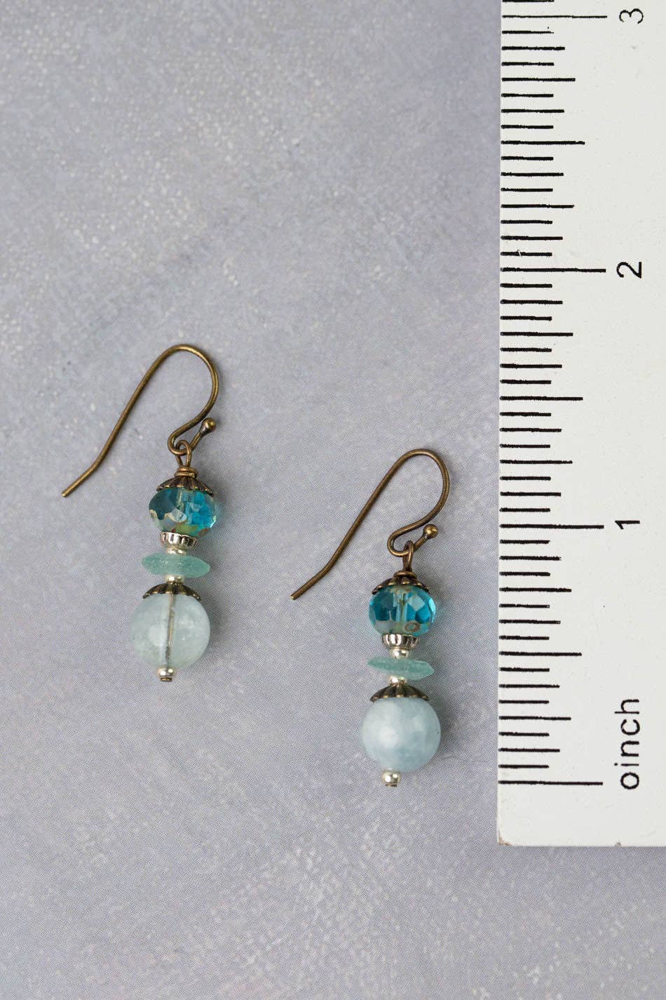 Roman Glass, Aquamarine and Czech Glass Earrings