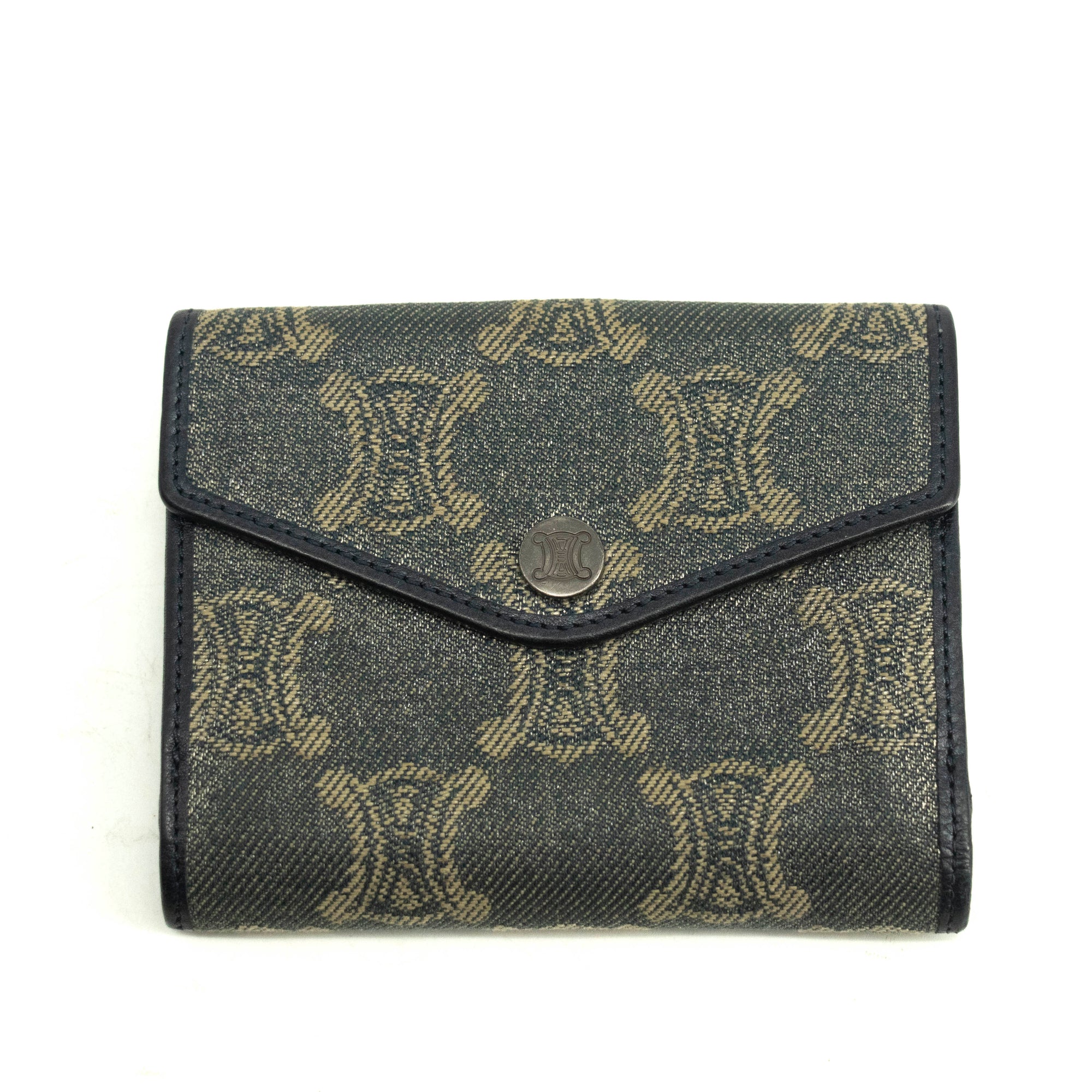 Celine Triomphe Canvas Blue and Grey Fine Strap Wallet 