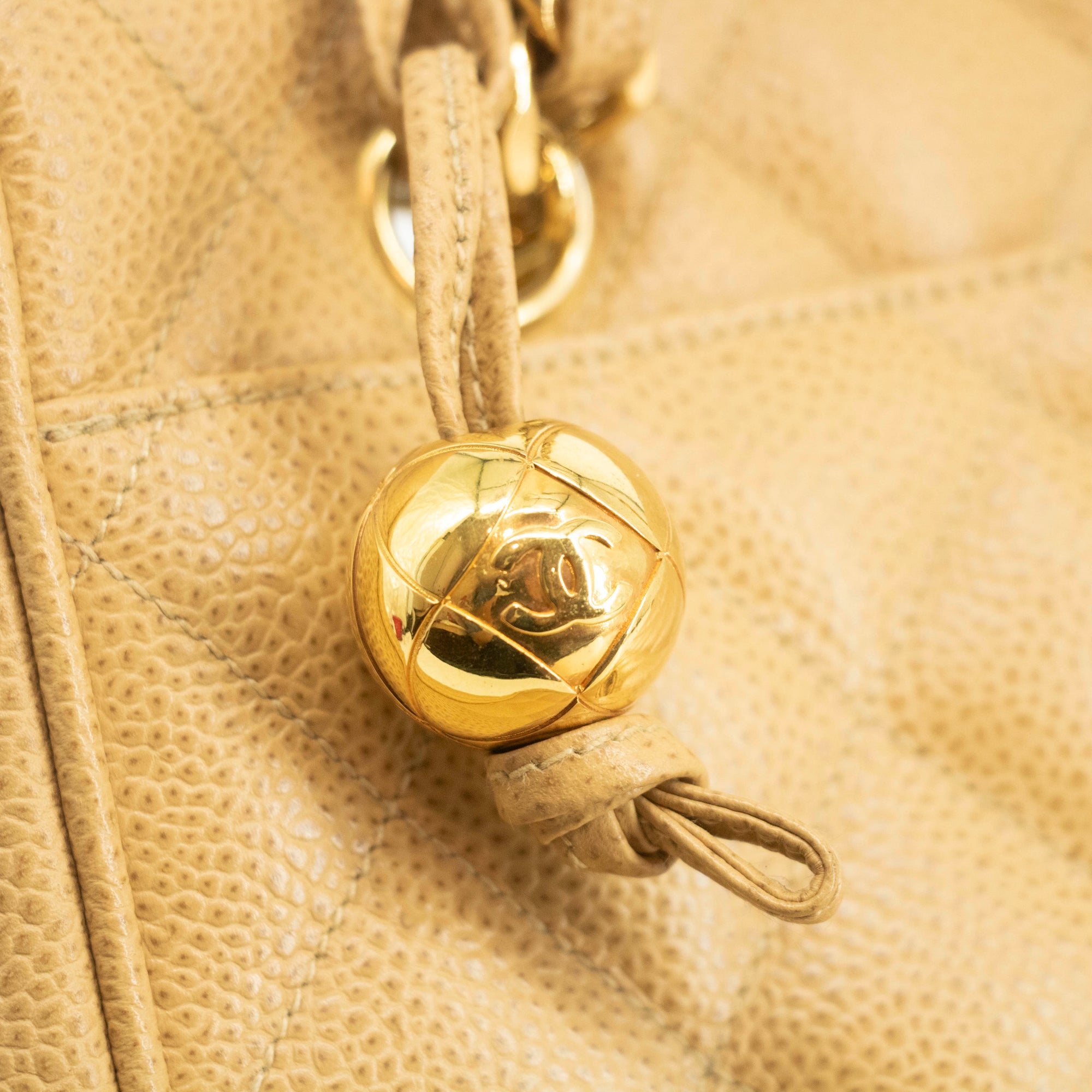 Chanel Beige Caviar Skin Quilted Matelase Shoulder Bag 