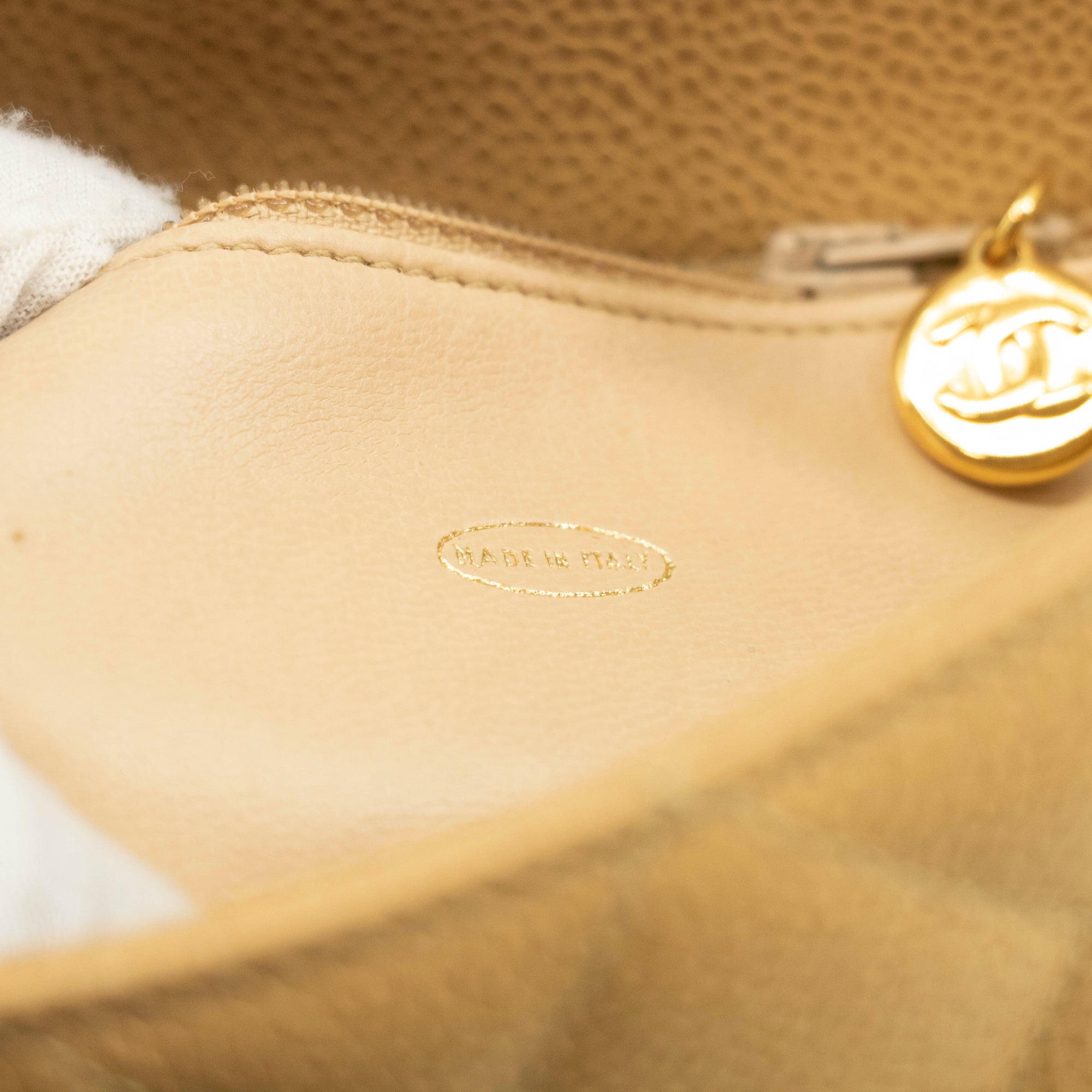 Chanel Beige Caviar Skin Quilted Matelase Shoulder Bag 