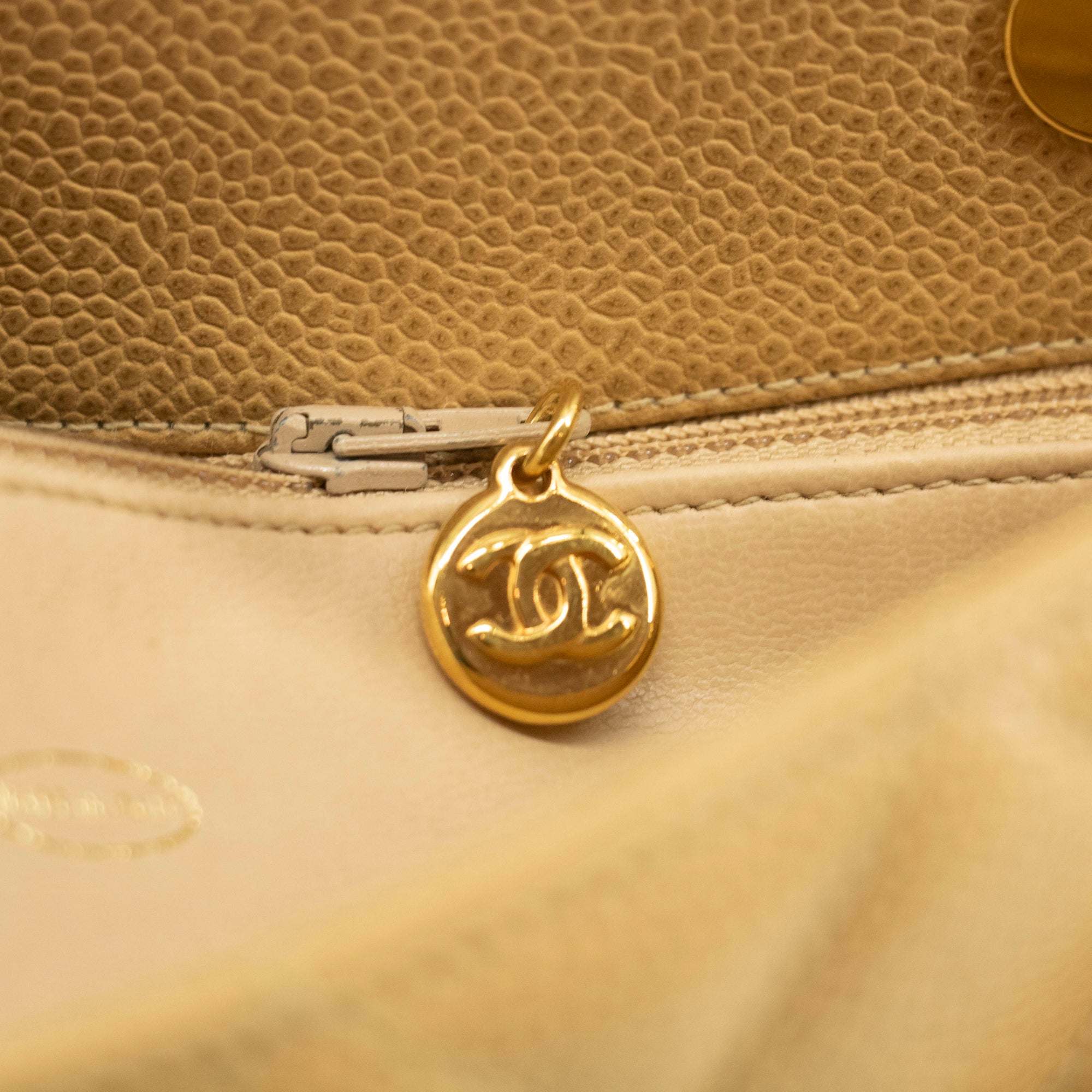 Chanel Beige Caviar Skin Quilted Matelase Shoulder Bag 