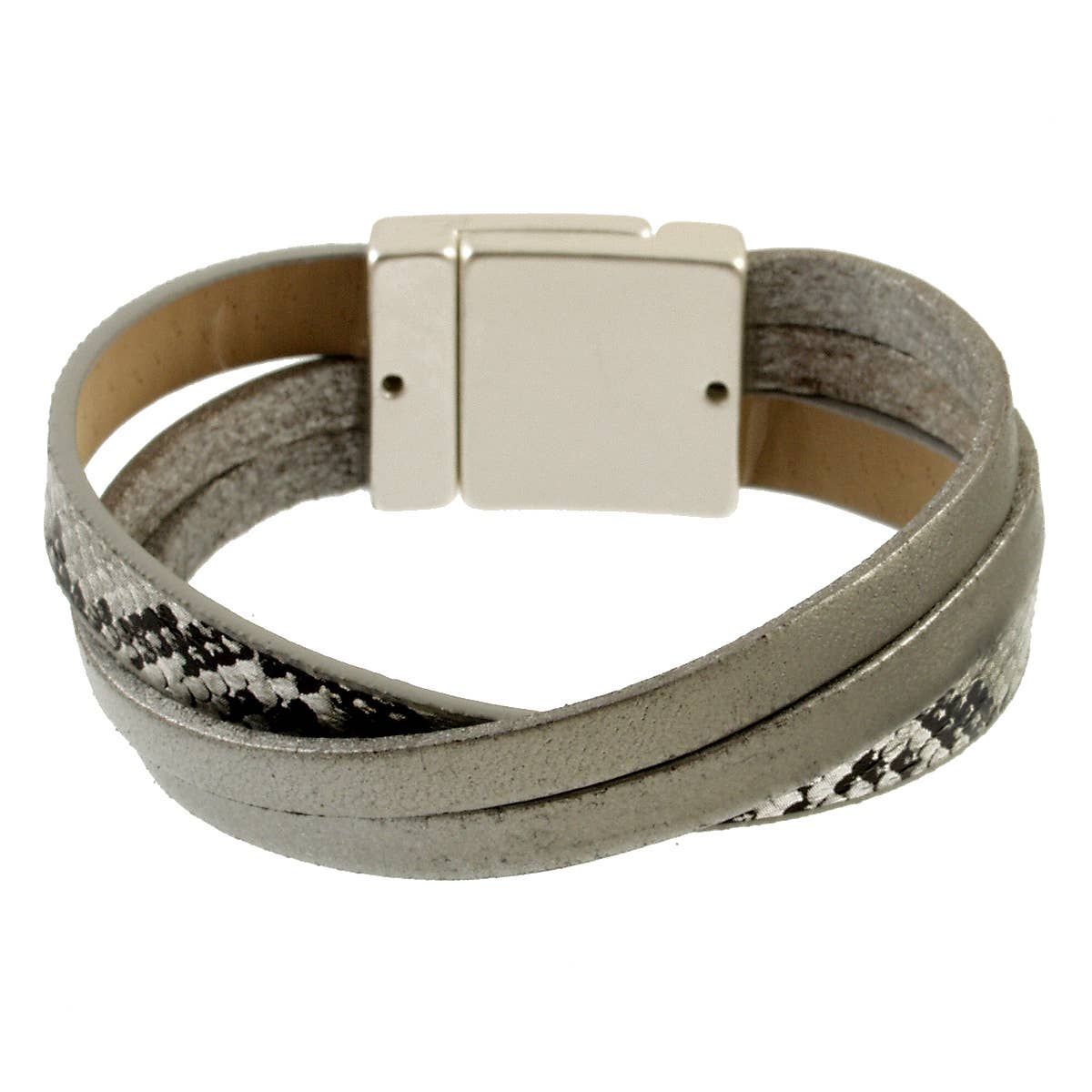 Crisscross bracelet in leather and vegan leather