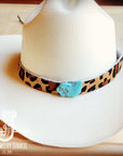 **Leopard Hair on Hide Leather Hat Band Only w/ Turquoise Slab 950w