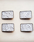 **Rectangle Sandy White Floral Leather Belt Buckle 906ff
