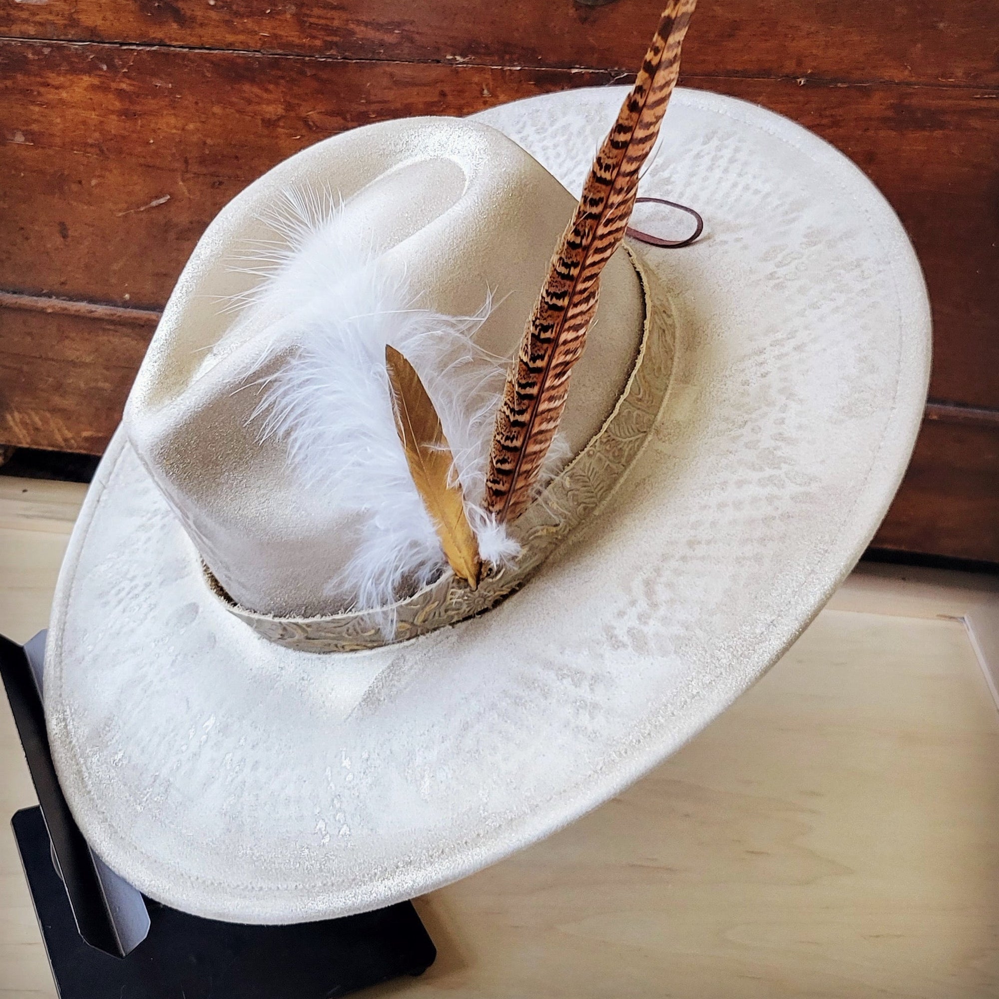 Hand-Painted Python Boho Western Cowgirl Hat &amp; Band-Gold 987e