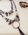 Picasso Jasper Necklace w/ Copper Hoop & Leather Tassel 261e