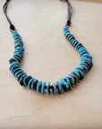 Turquoise Disc Necklace w/ Leather Ties 261x