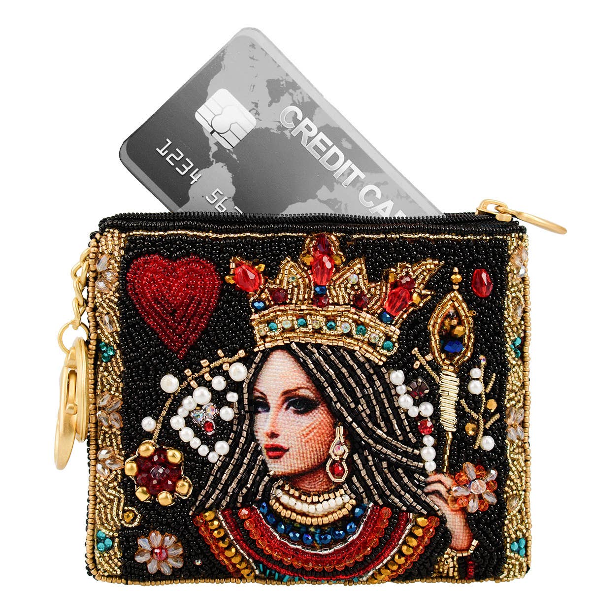 Mary Frances The Queen Playing Card Beaded Coin Purse