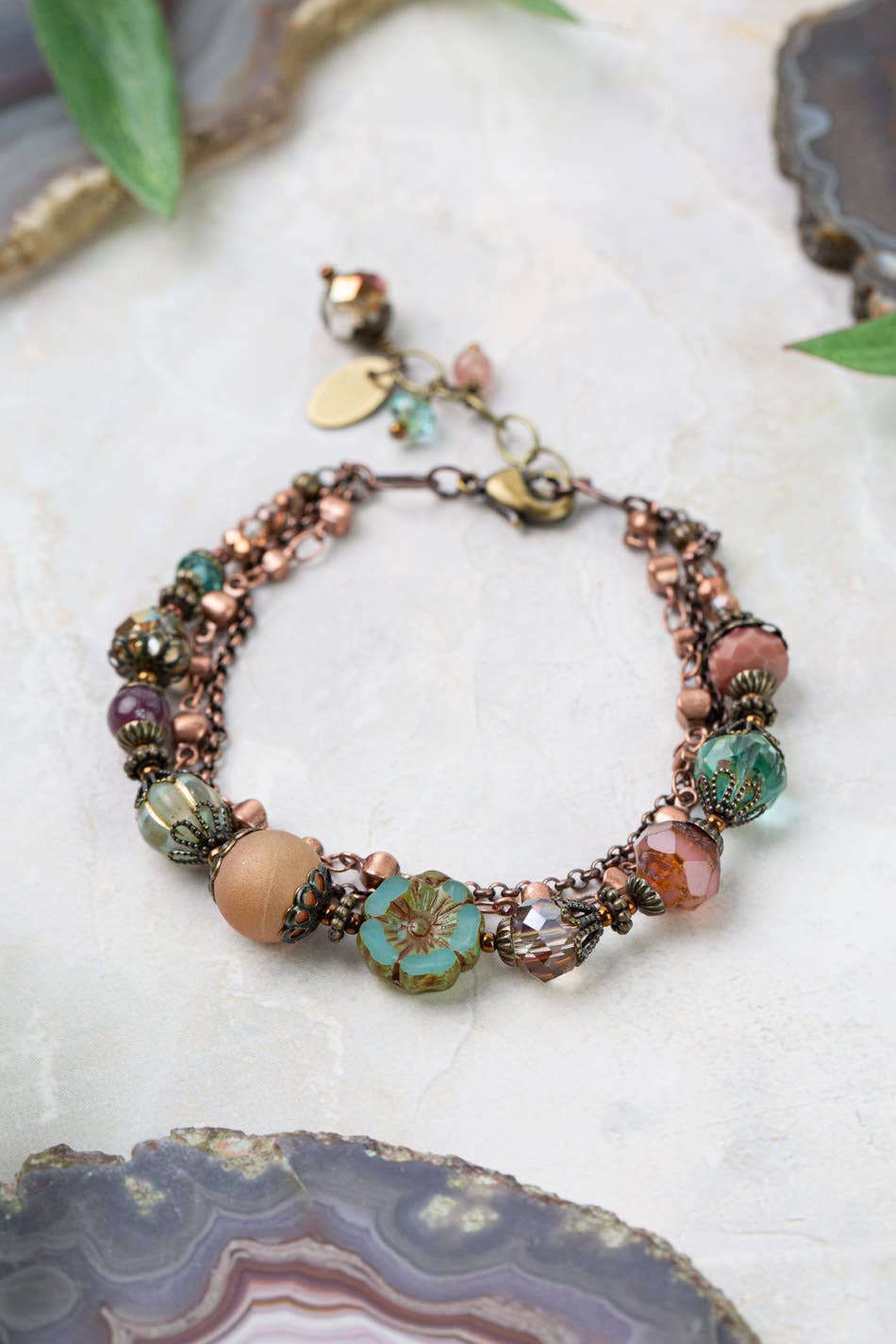 Czech Glass, Druzy and Lepidolite Quartz Bracelet