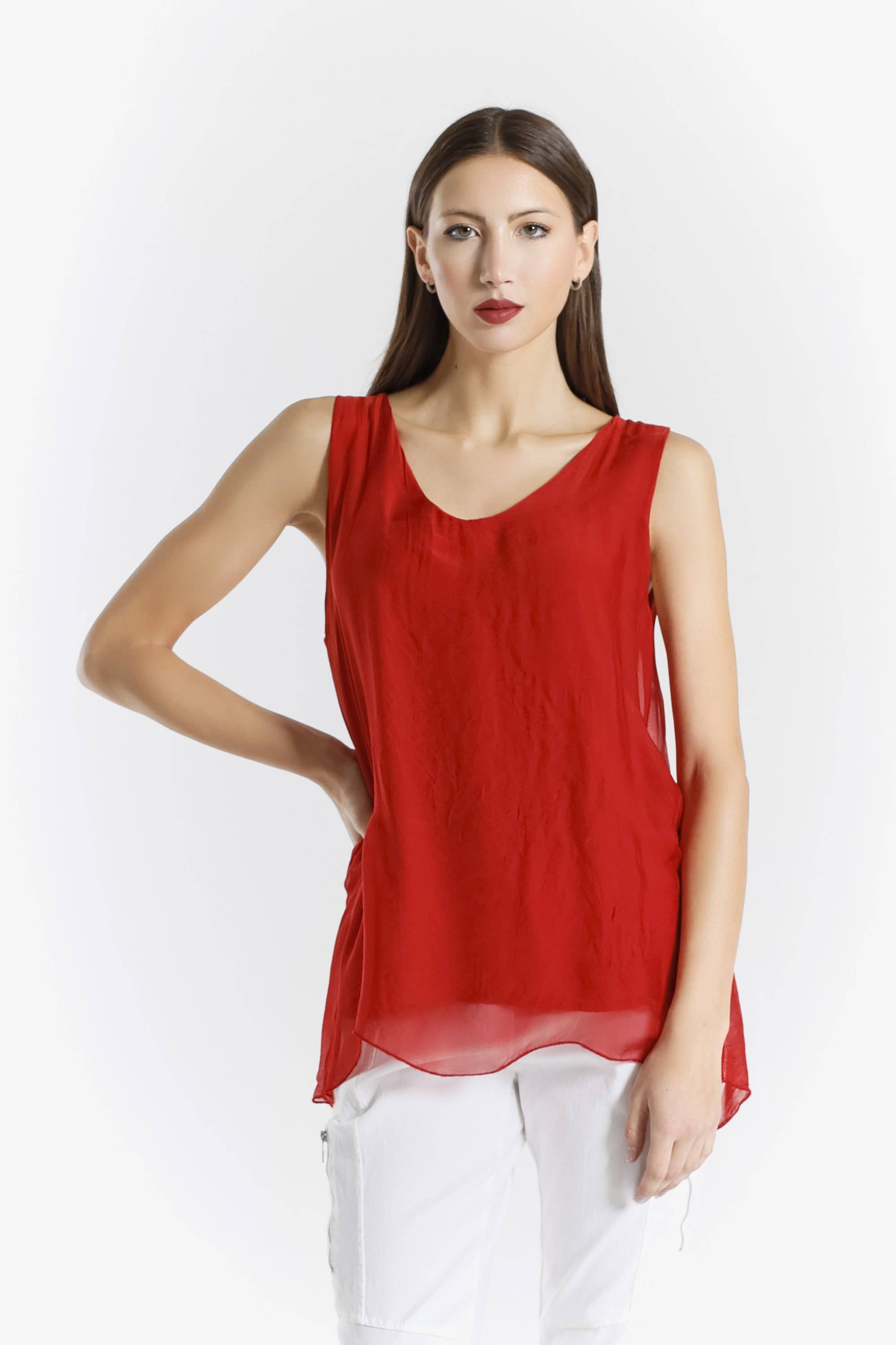 Tina Stephens Made In Italy Dina Silk V-Neck Tank