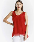 Tina Stephens Made In Italy Dina Silk V-Neck Tank