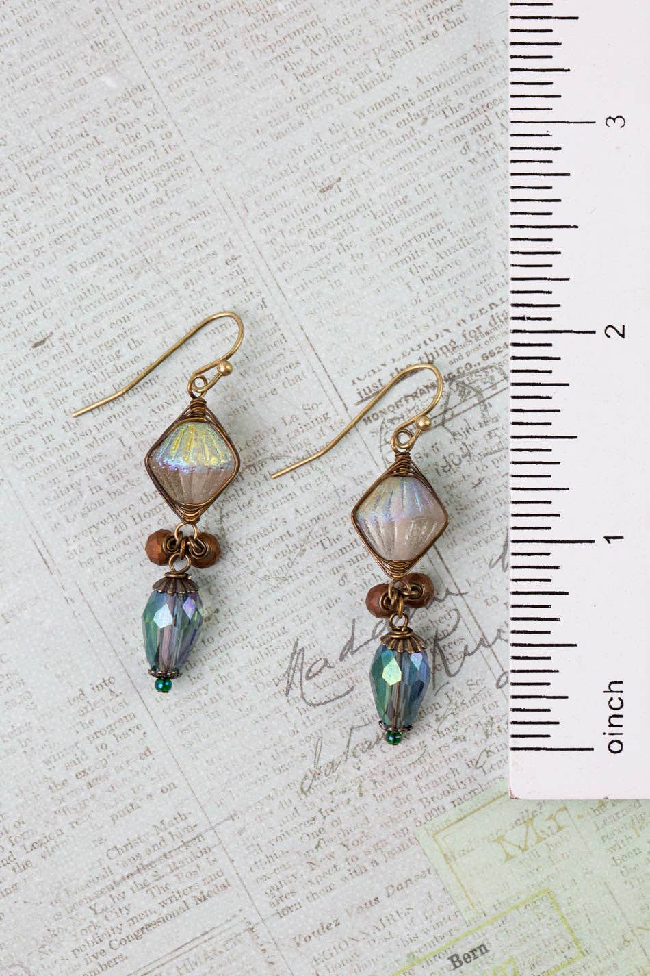 Czech Glass and Crystal Dangle Herringbone Earrings